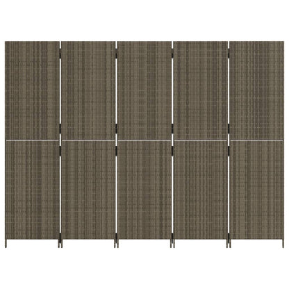 Room Divider 5 Panels Grey Poly Rattan
