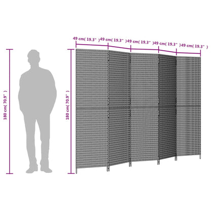 Room Divider 5 Panels Grey Poly Rattan