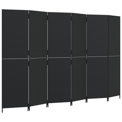 Room Divider 6 Panels Black Poly Rattan