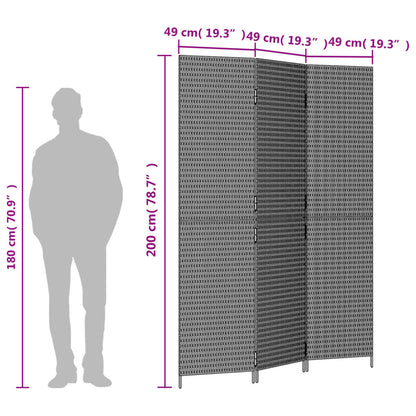 Room Divider 3 Panels Brown Poly Rattan