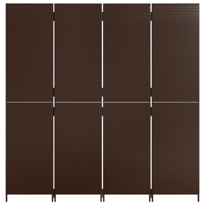 Room Divider 4 Panels Brown Poly Rattan