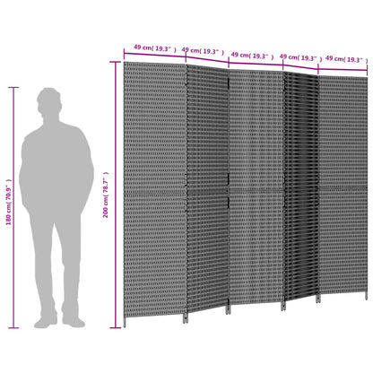 Room Divider 5 Panels Brown Poly Rattan