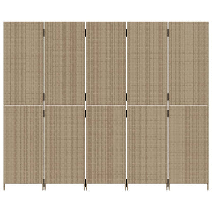 Room Divider 5 Panels Beige Poly Rattan