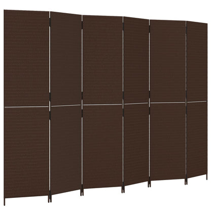 Room Divider 6 Panels Brown Poly Rattan