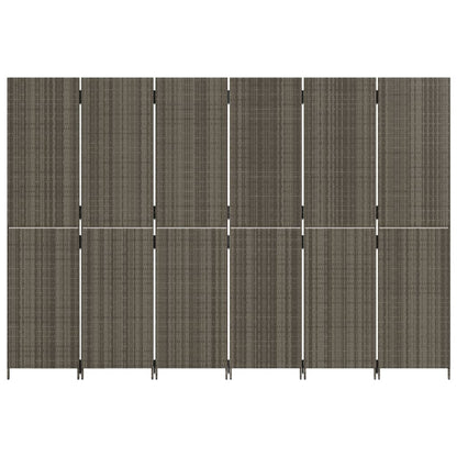 Room Divider 6 Panels Grey Poly Rattan