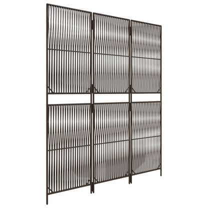 Room Divider 3 Panels Brown Poly Rattan
