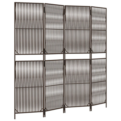 Room Divider 4 Panels Brown Poly Rattan