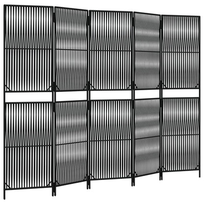 Room Divider 5 Panels Black Poly Rattan