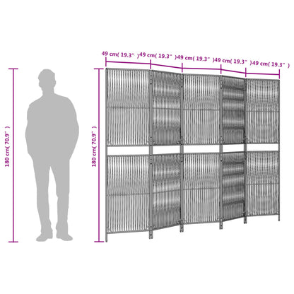 Room Divider 5 Panels Black Poly Rattan