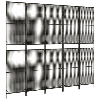 Room Divider 5 Panels Grey Poly Rattan