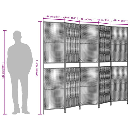 Room Divider 5 Panels Grey Poly Rattan