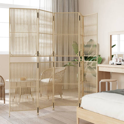 Room Divider 5 Panels Beige Poly Rattan