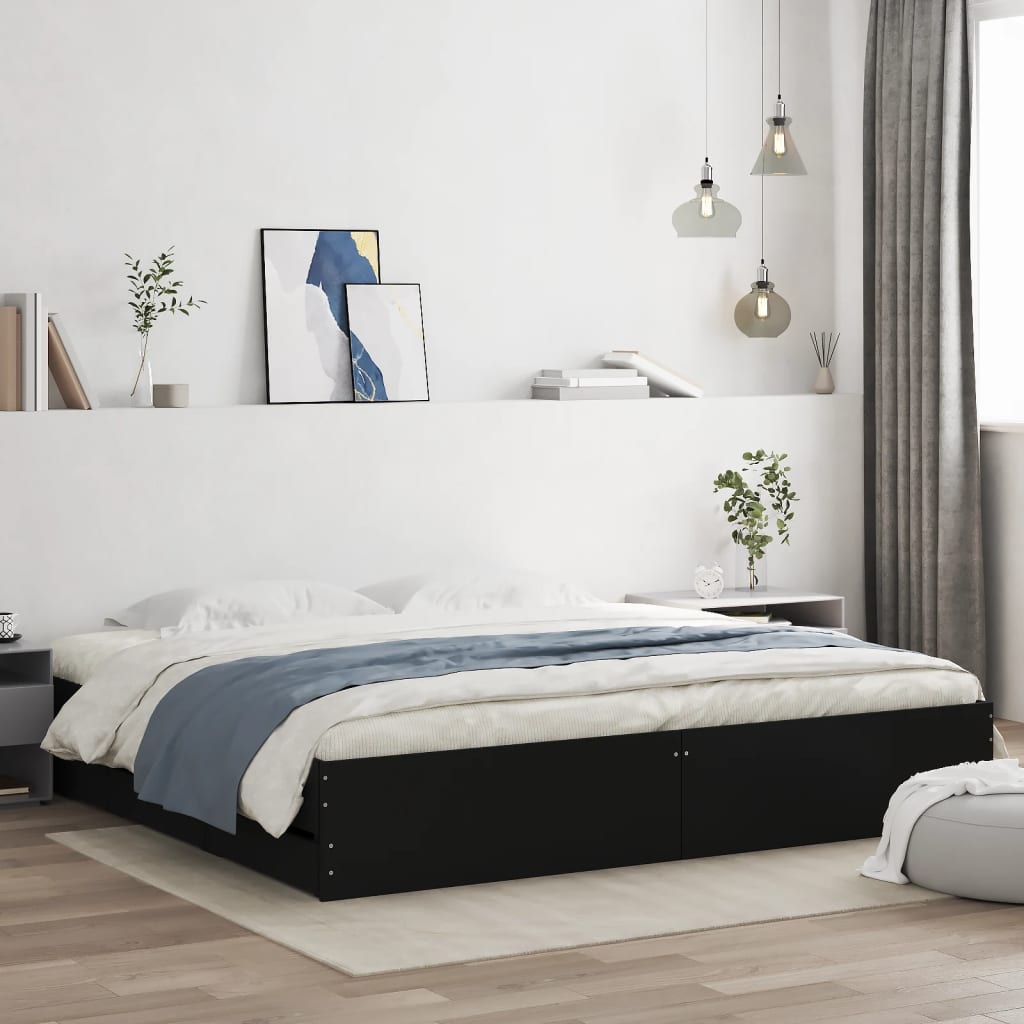 Bed Frame with Drawers without Mattress Black 200x200 cm