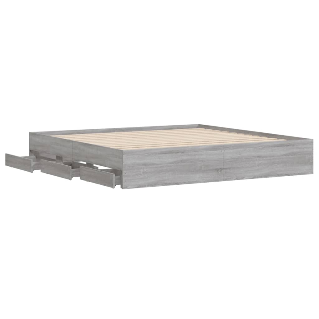 Bed Frame with Drawers without Mattress Grey Sonoma 200x200 cm