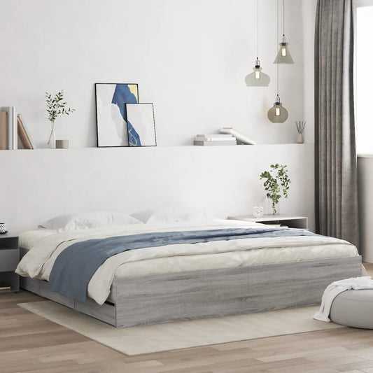 Bed Frame with Drawers without Mattress Grey Sonoma 200x200 cm