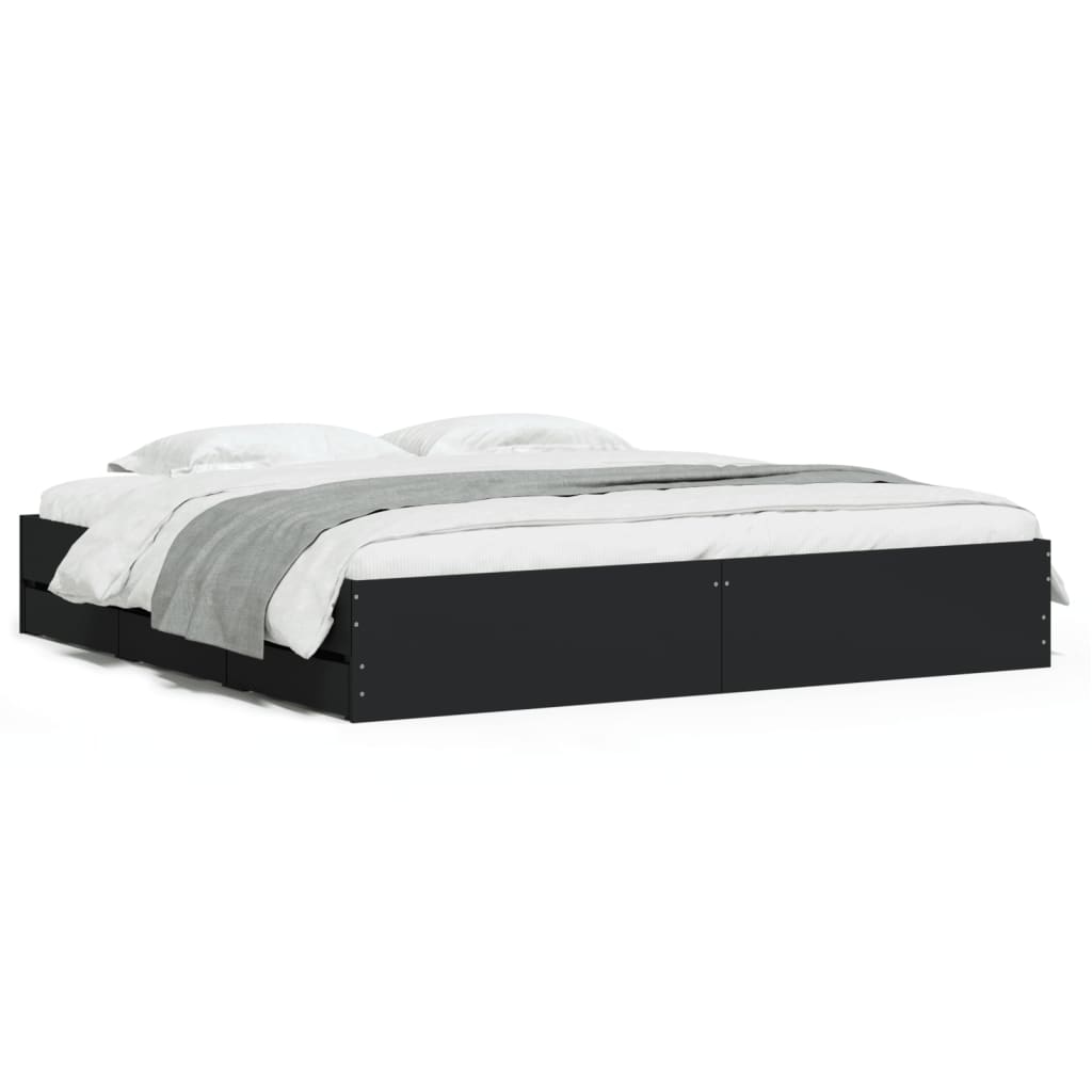 Bed Frame with Drawers without Mattress Black 180x200 cm Super King