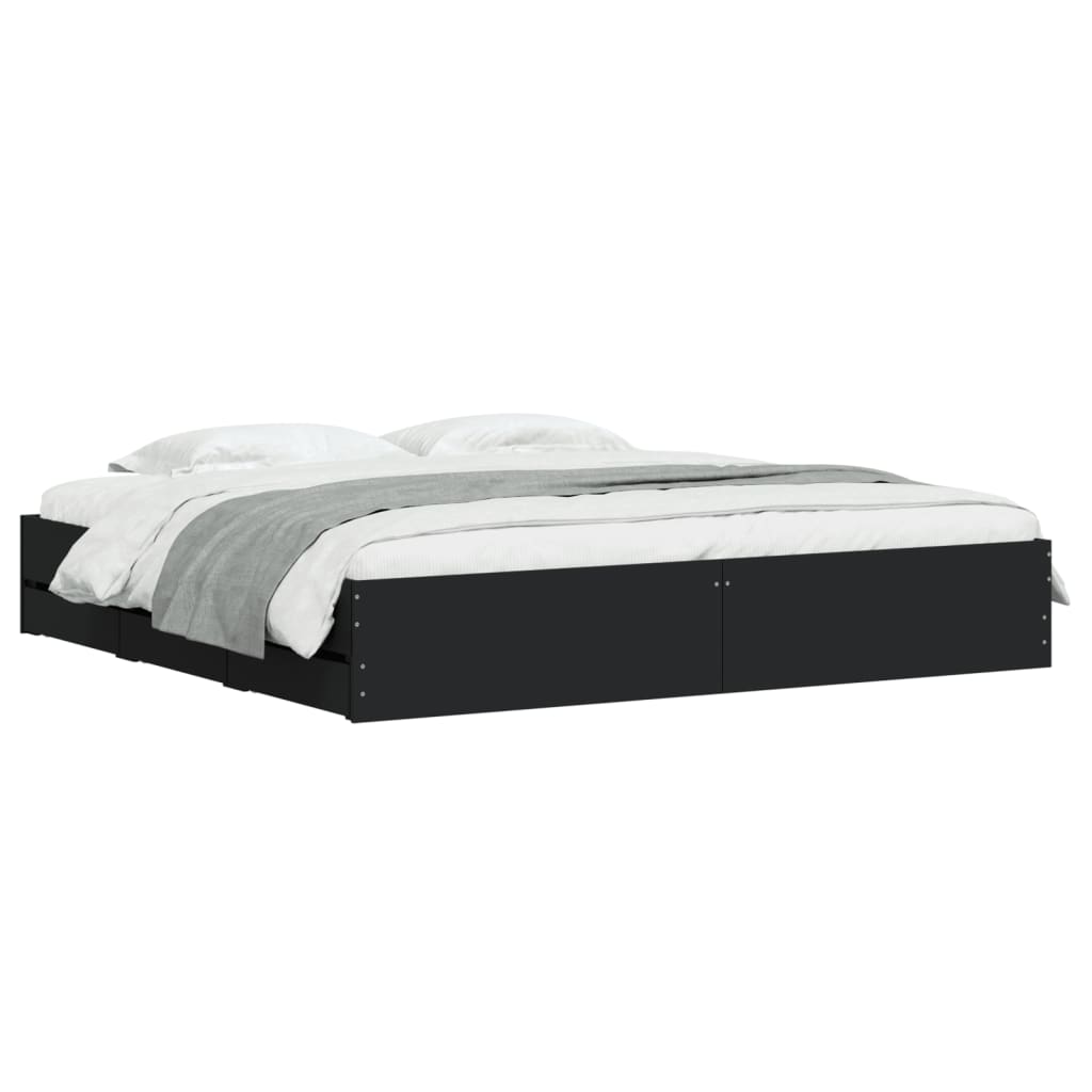 Bed Frame with Drawers without Mattress Black 180x200 cm Super King