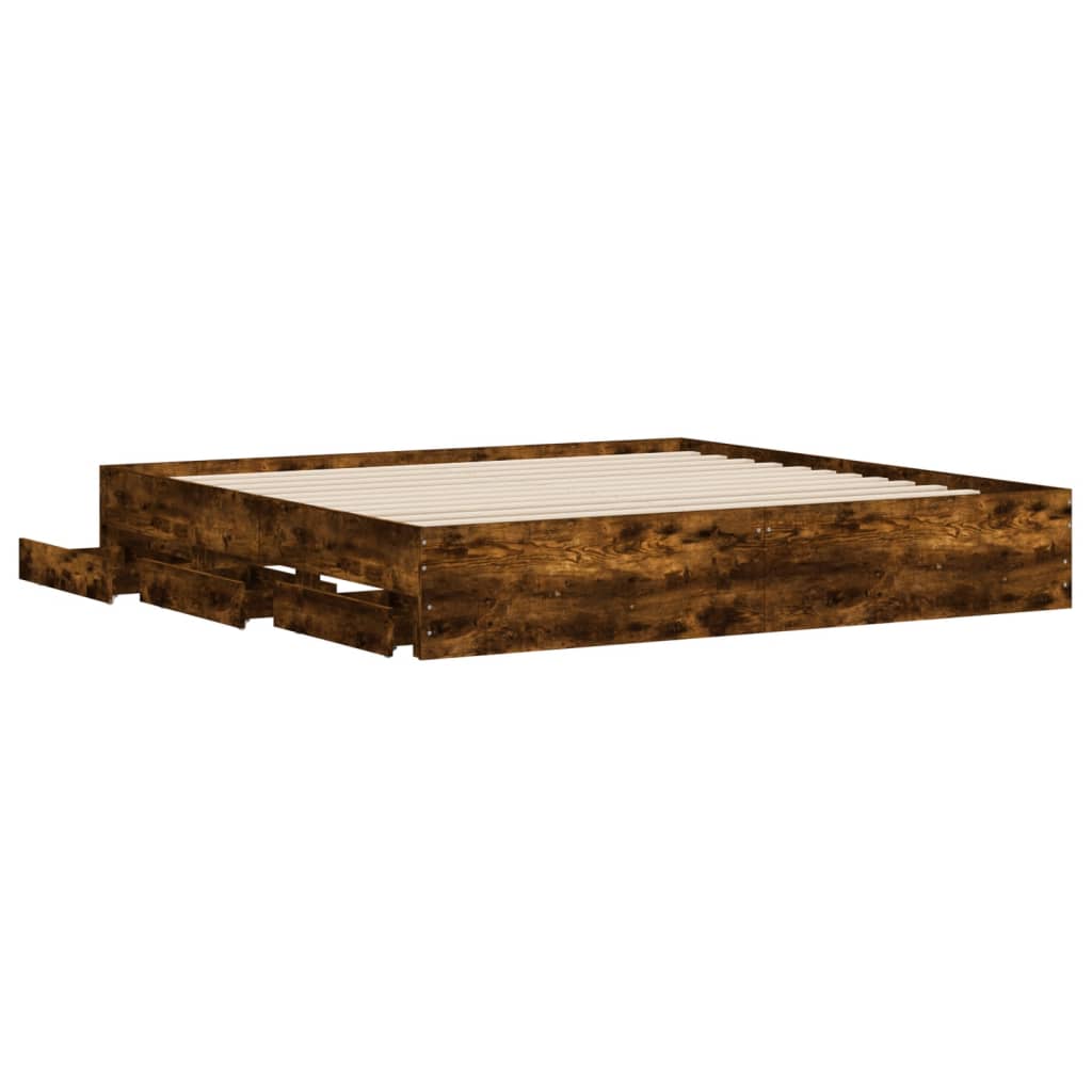 Bed Frame with Drawers without Mattress Smoked Oak 160x200 cm