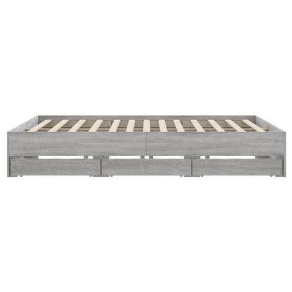 Bed Frame with Drawers without Mattress Grey Sonoma 160x200 cm