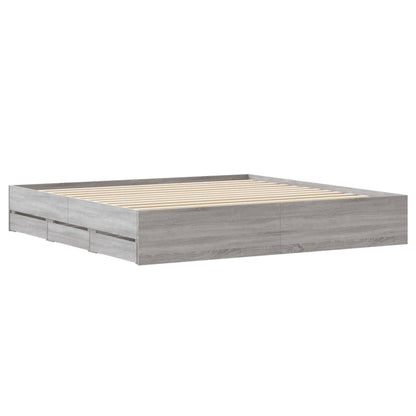 Bed Frame with Drawers without Mattress Grey Sonoma 160x200 cm