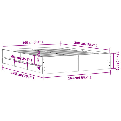 Bed Frame with Drawers without Mattress Grey Sonoma 160x200 cm