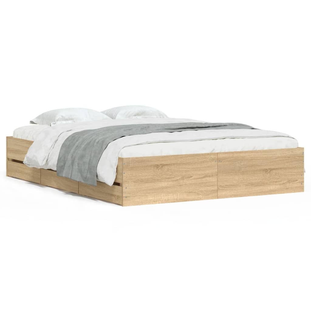 Bed Frame with Drawers without Mattress Sonoma Oak 150x200 cm King Size
