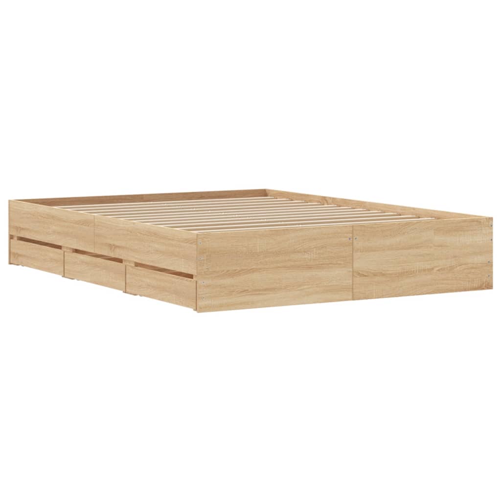 Bed Frame with Drawers without Mattress Sonoma Oak 150x200 cm King Size