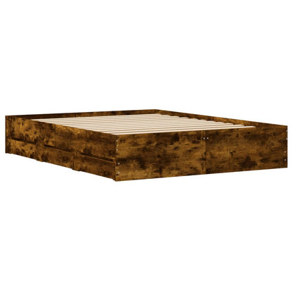 Bed Frame with Drawers without Mattress Smoked Oak 150x200 cm King Size