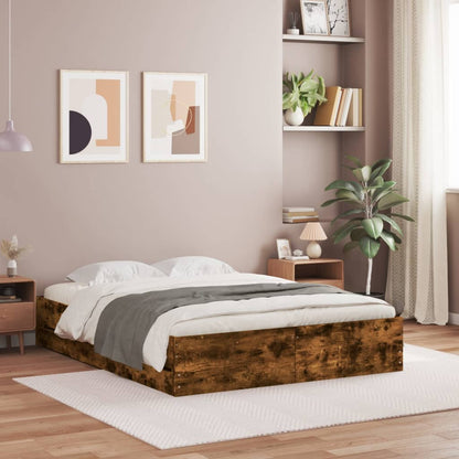 Bed Frame with Drawers without Mattress Smoked Oak 150x200 cm King Size