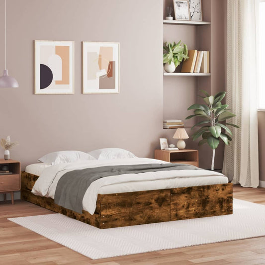 Bed Frame with Drawers without Mattress Smoked Oak 150x200 cm King Size