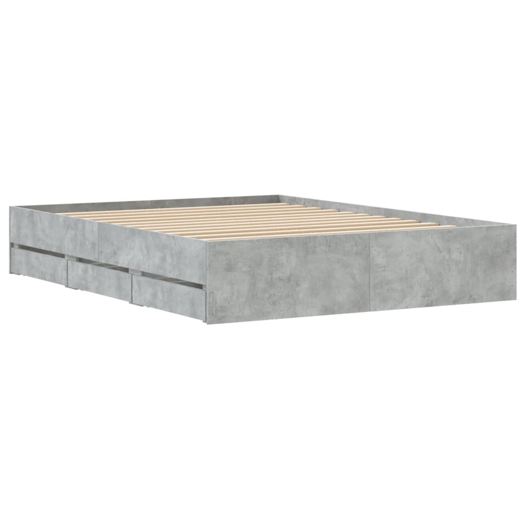 Bed Frame with Drawers without Mattress Concrete Grey 140x200 cm