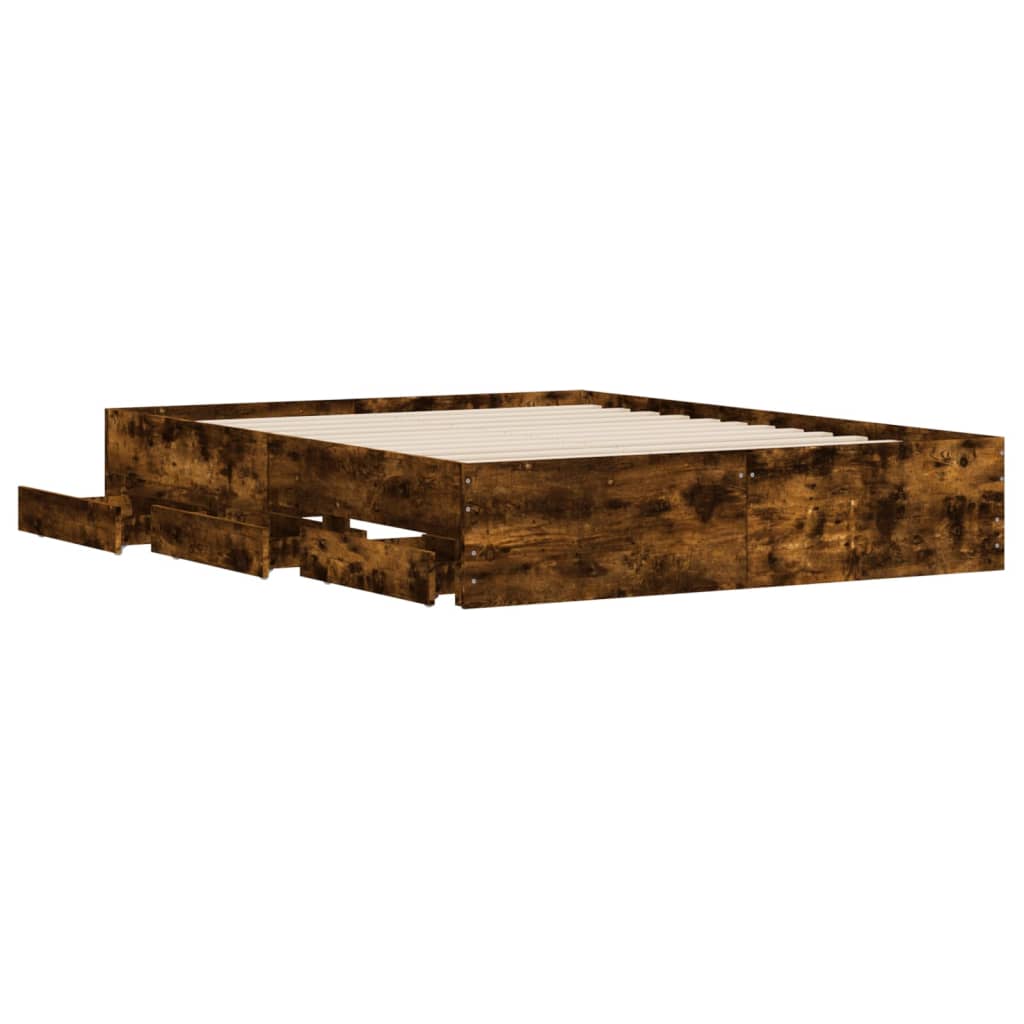 Bed Frame with Drawers without Mattress Smoked Oak 140x200 cm