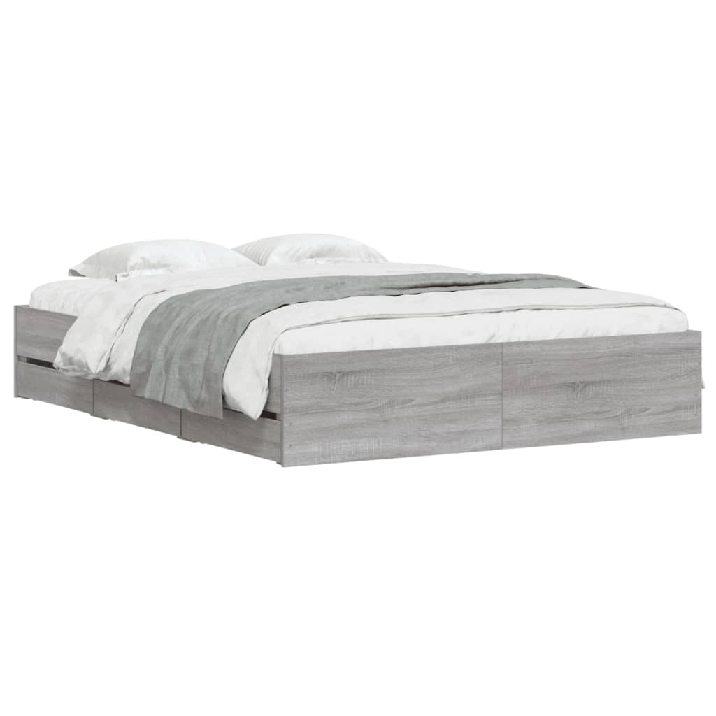 Bed Frame with Drawers without Mattress Grey Sonoma 140x200 cm