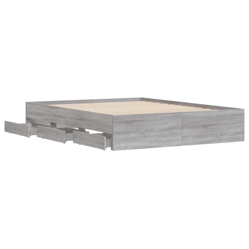 Bed Frame with Drawers without Mattress Grey Sonoma 140x200 cm
