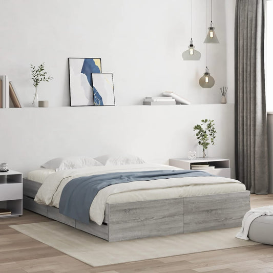 Bed Frame with Drawers without Mattress Grey Sonoma 140x200 cm