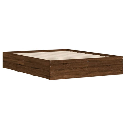 Bed Frame with Drawers without Mattress Brown Oak 140x200 cm