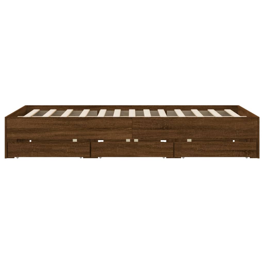 Bed Frame with Drawers without Mattress Brown Oak 140x200 cm