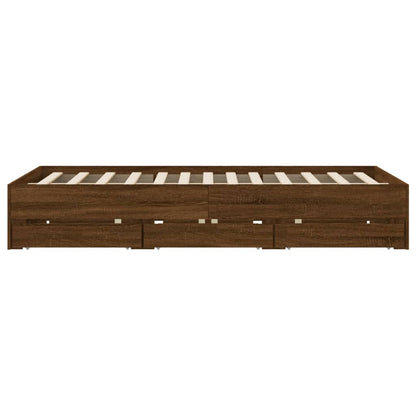 Bed Frame with Drawers without Mattress Brown Oak 140x200 cm
