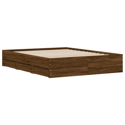 Bed Frame with Drawers without Mattress Brown Oak 140x200 cm