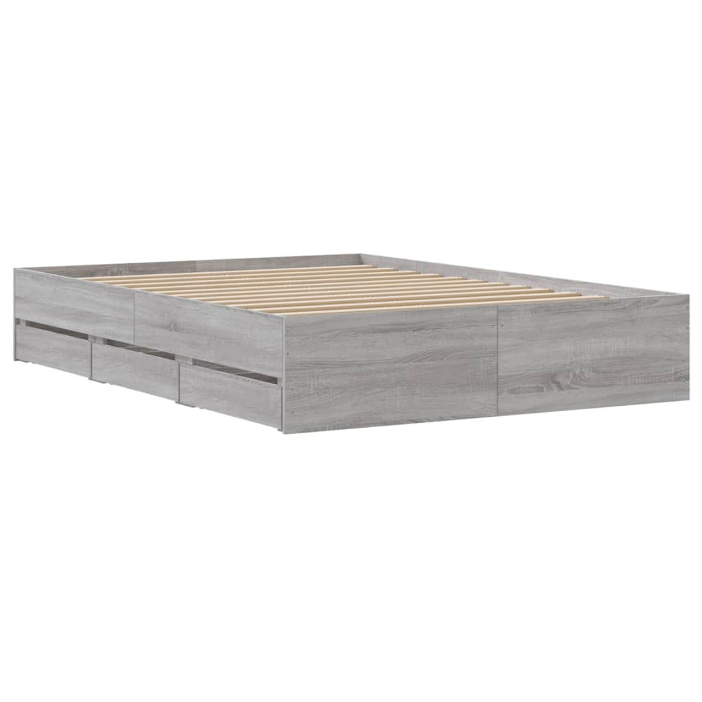 Bed Frame with Drawers without Mattress Grey Sonoma 120x200 cm
