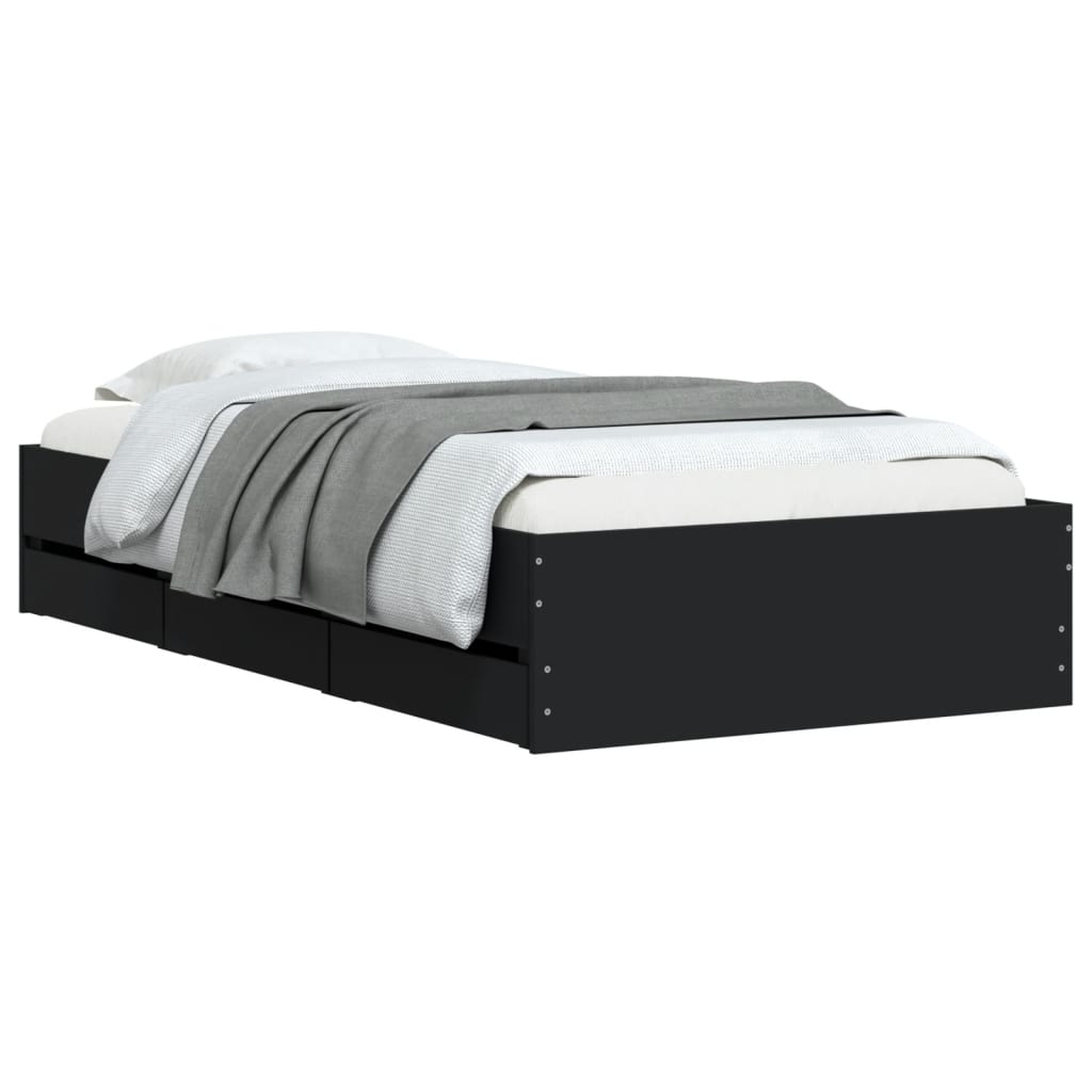 Bed Frame with Drawers without Mattress Black 100x200 cm