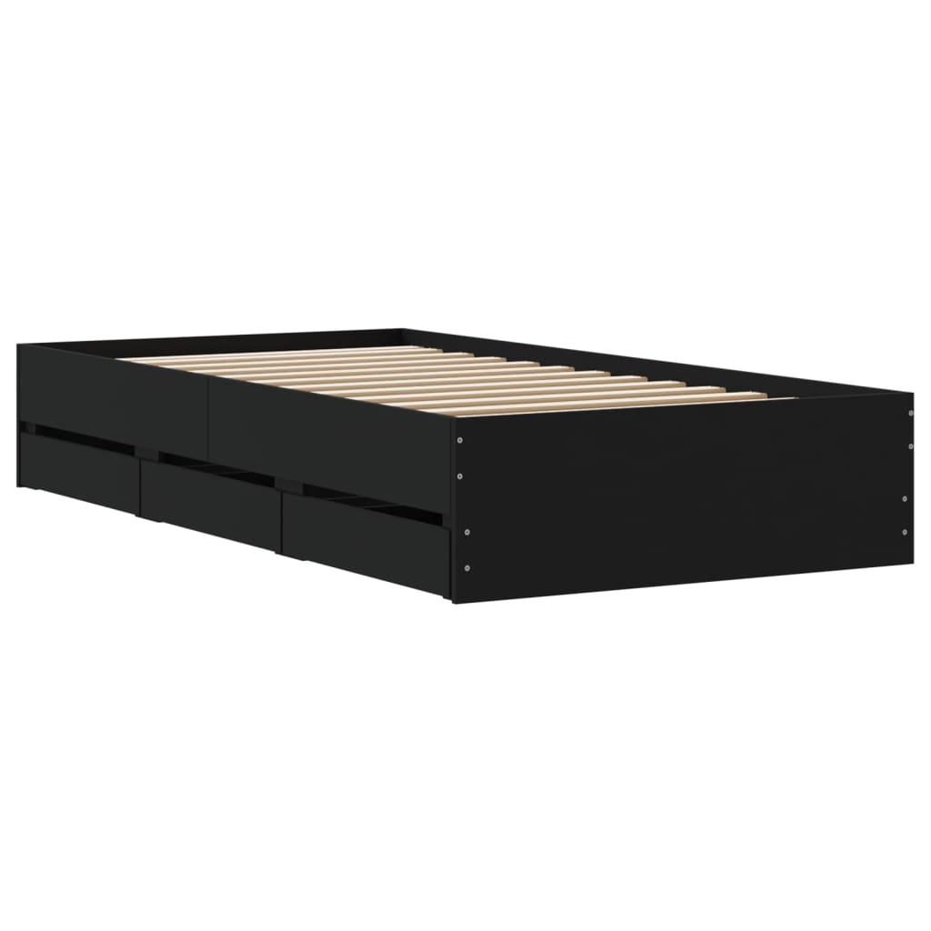 Bed Frame with Drawers without Mattress Black 100x200 cm