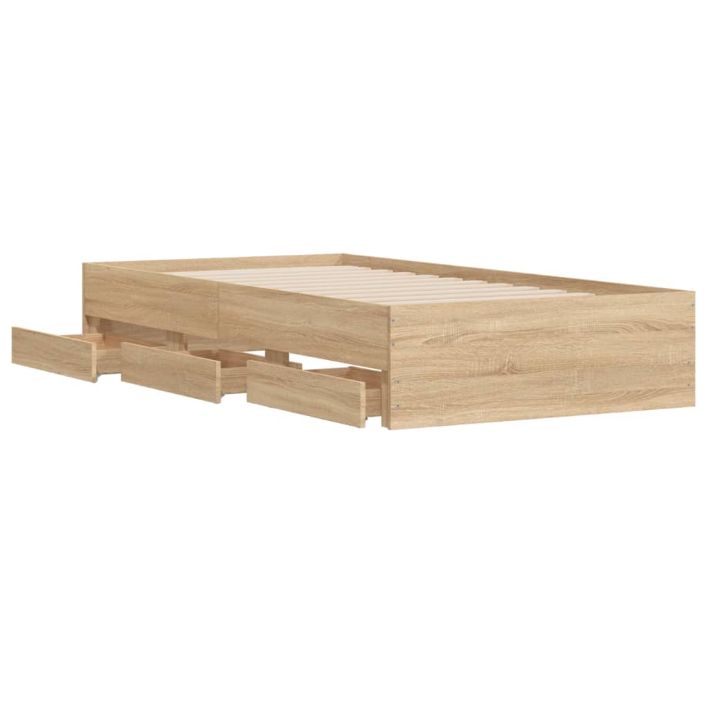 Bed Frame with Drawers without Mattress Sonoma Oak 100x200 cm