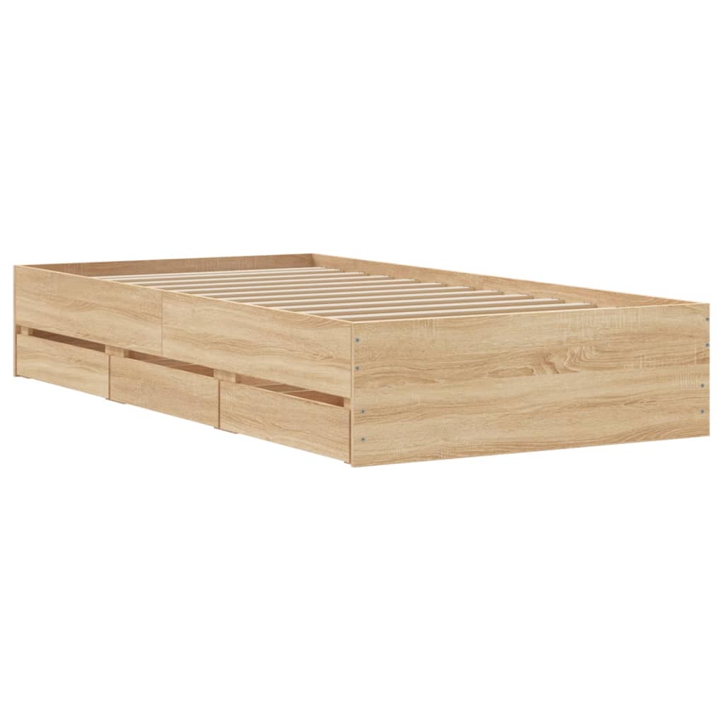 Bed Frame with Drawers without Mattress Sonoma Oak 100x200 cm