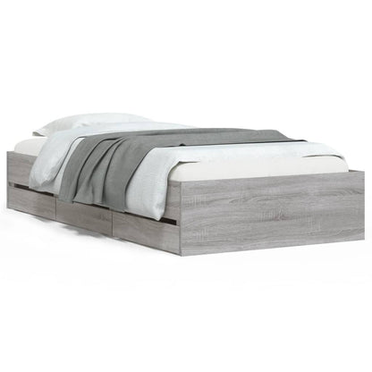 Bed Frame with Drawers without Mattress Grey Sonoma 100x200 cm