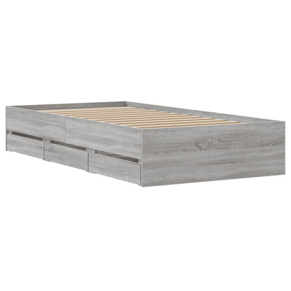 Bed Frame with Drawers without Mattress Grey Sonoma 100x200 cm