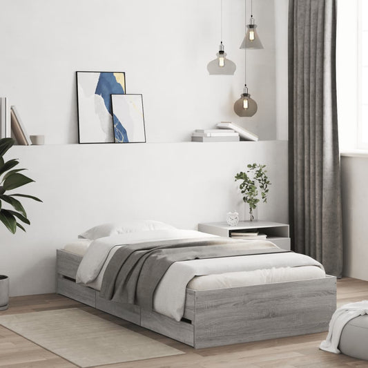 Bed Frame with Drawers without Mattress Grey Sonoma 100x200 cm