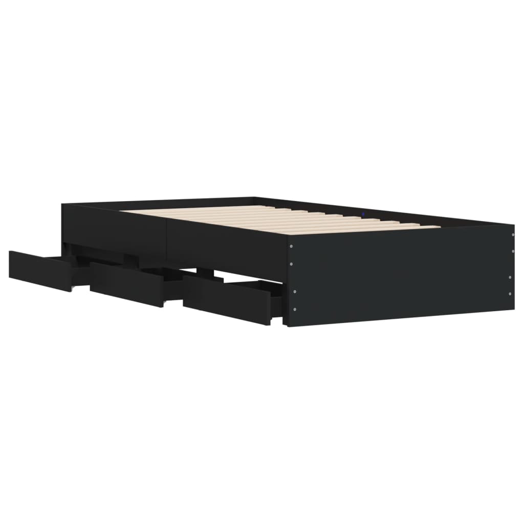 Bed Frame with Drawers without Mattress Black 90x200 cm