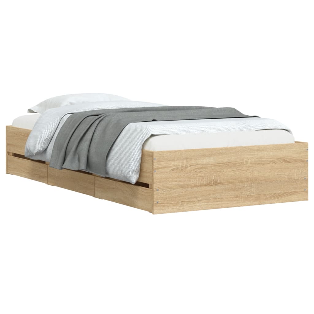 Bed Frame with Drawers without Mattress Sonoma Oak 90x200 cm