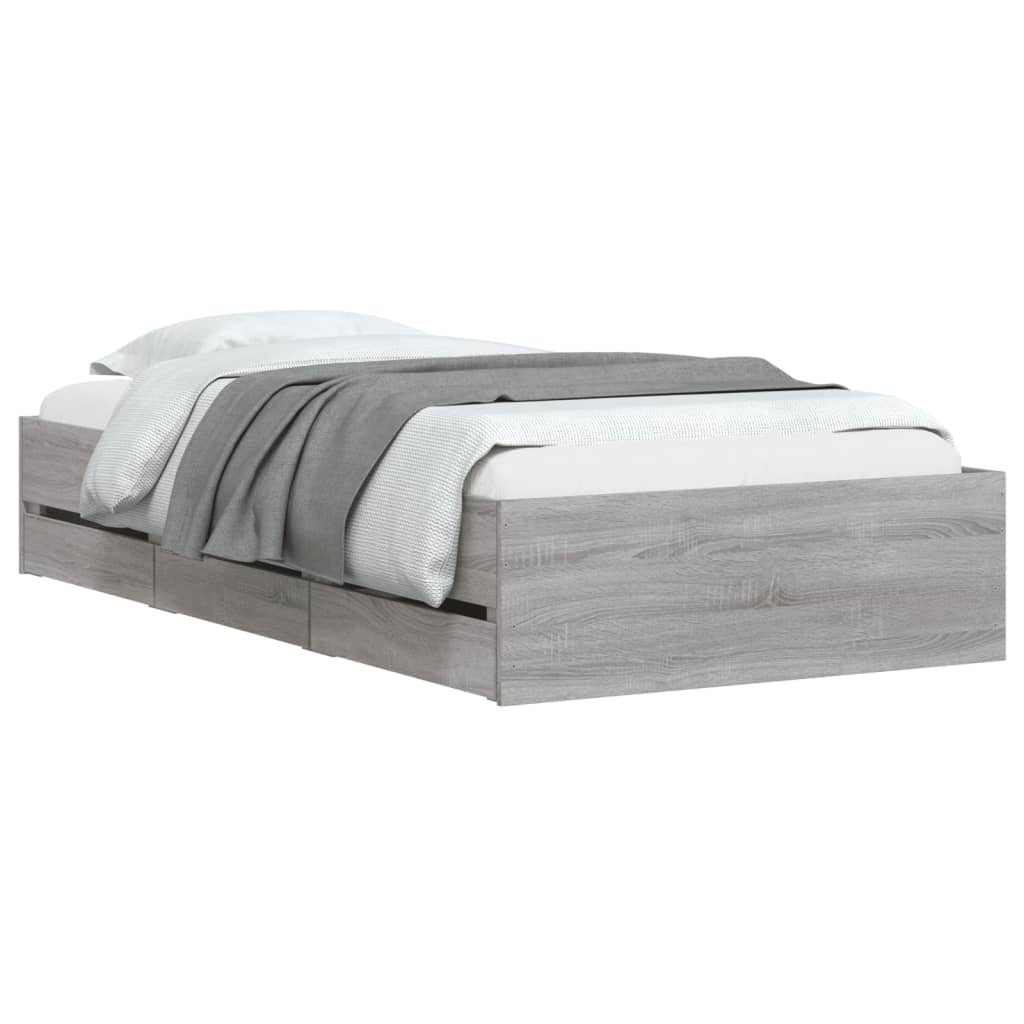 Bed Frame with Drawers without Mattress Grey Sonoma 90x200 cm
